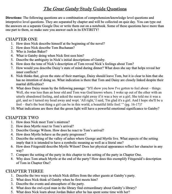 the great gatsby chapter 7 study guide answers