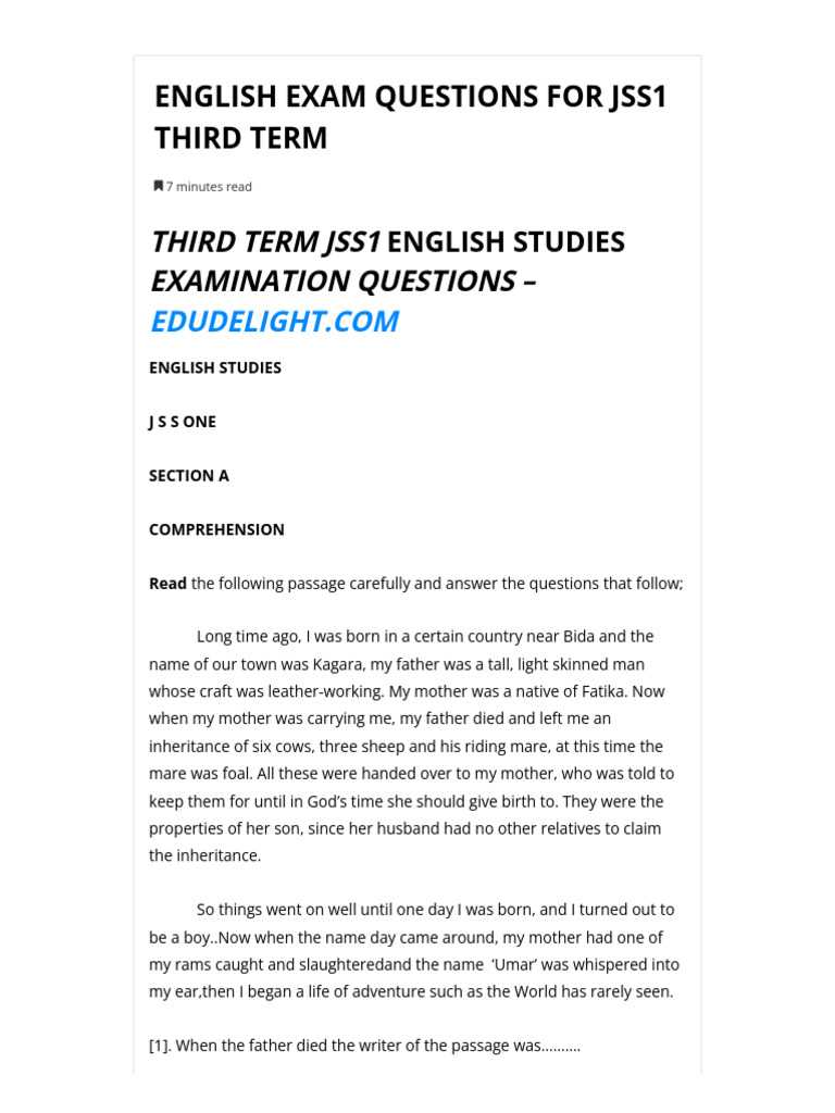 jss 1 exam questions and answers