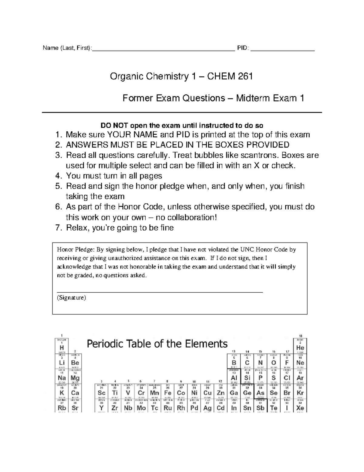 chemistry exam 1 answers