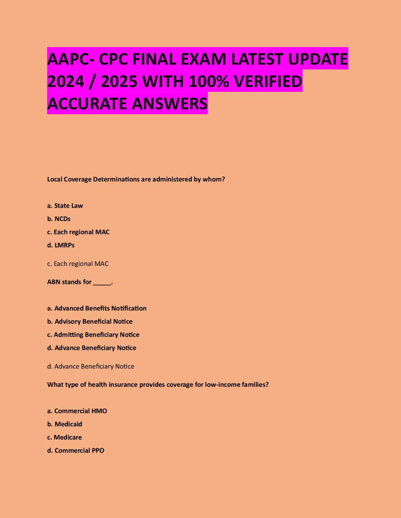 aapc cpc final exam answers