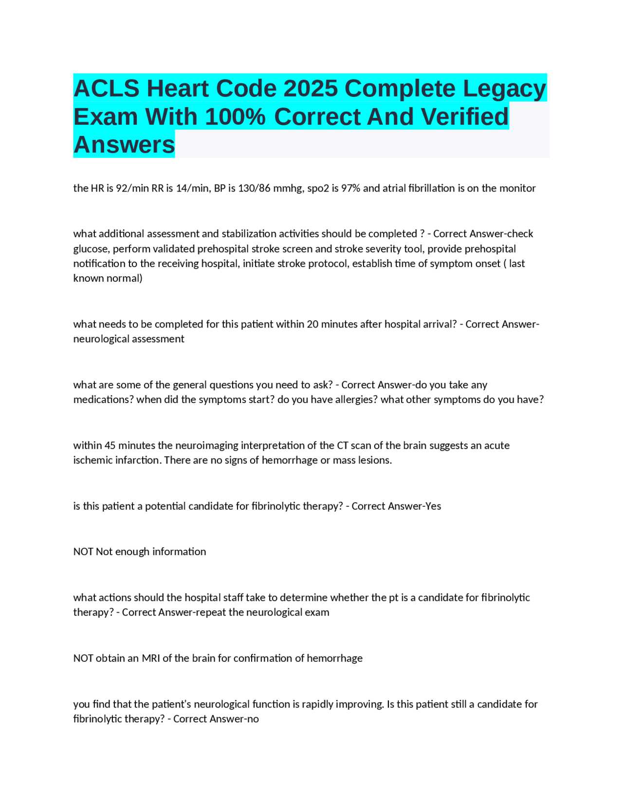 acls 2025 exam a answers
