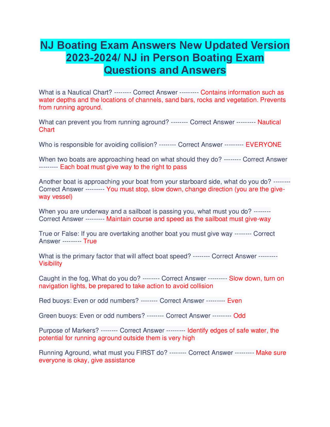boating license final exam answers