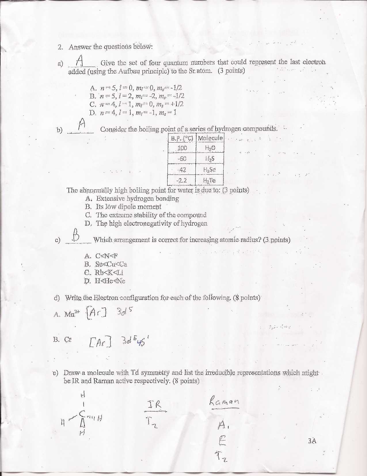 chemistry exam 1 answers