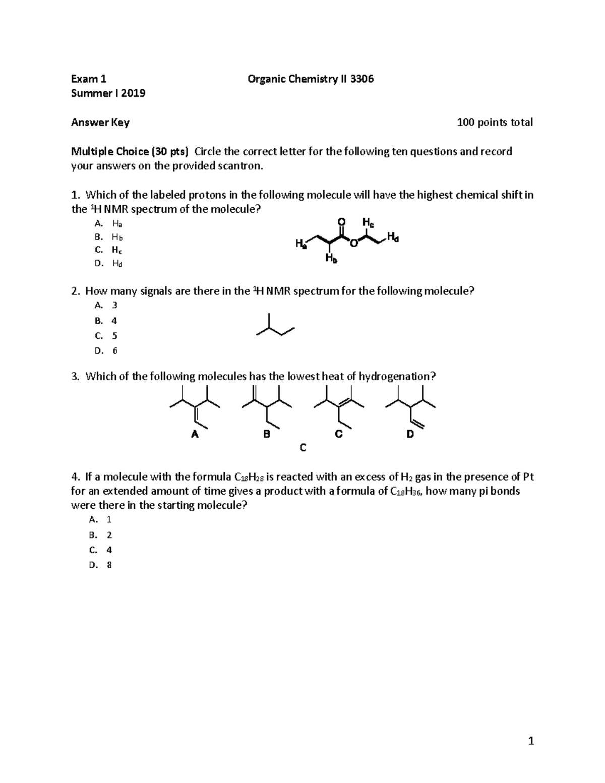chemistry exam 1 answers