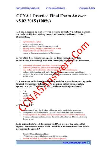 cisco packet tracer final exam answers