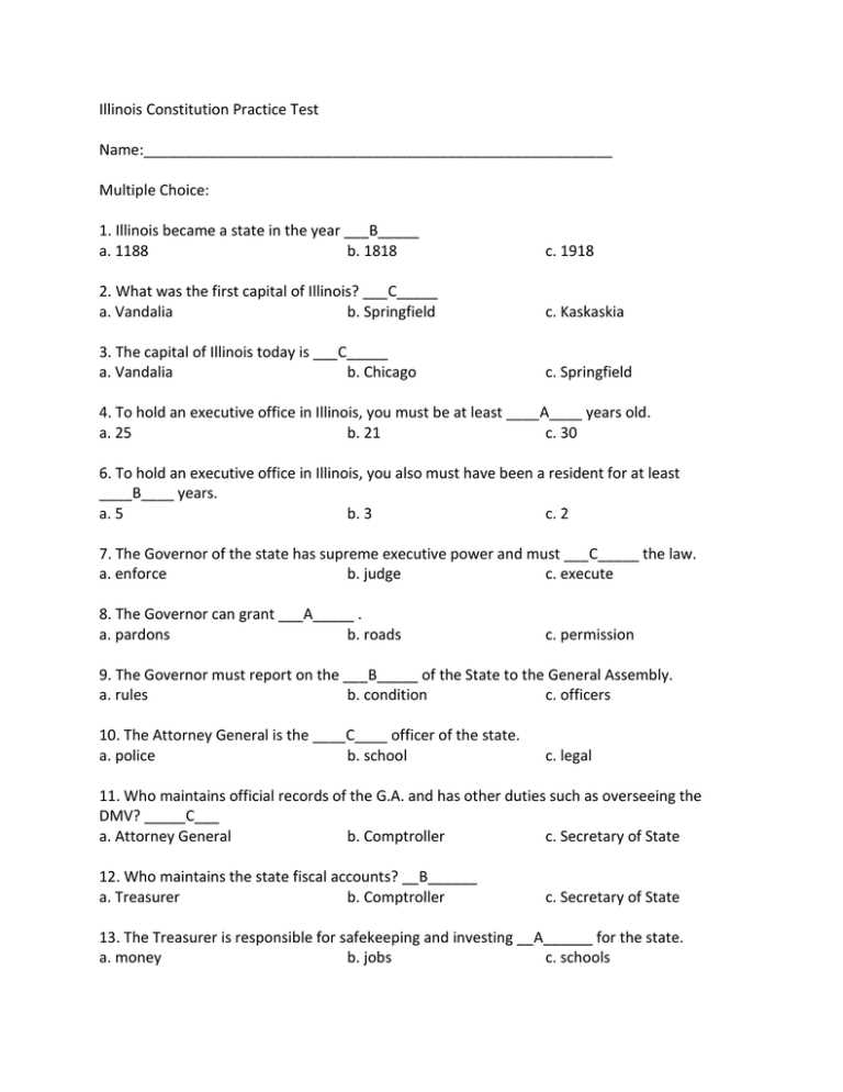 constitution exam answers
