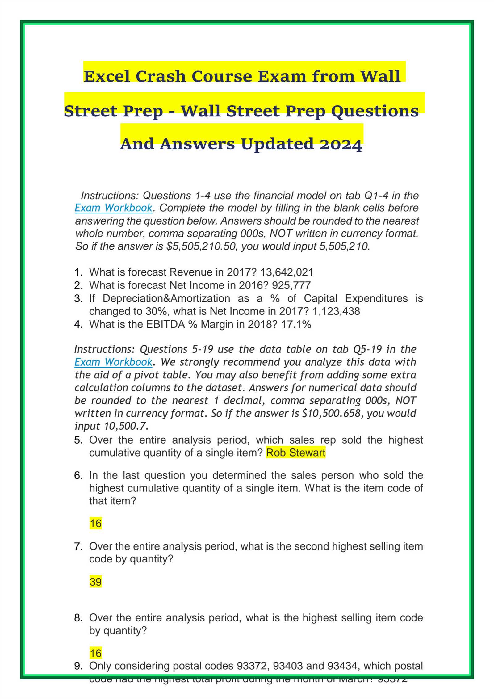 excel crash course exam answers