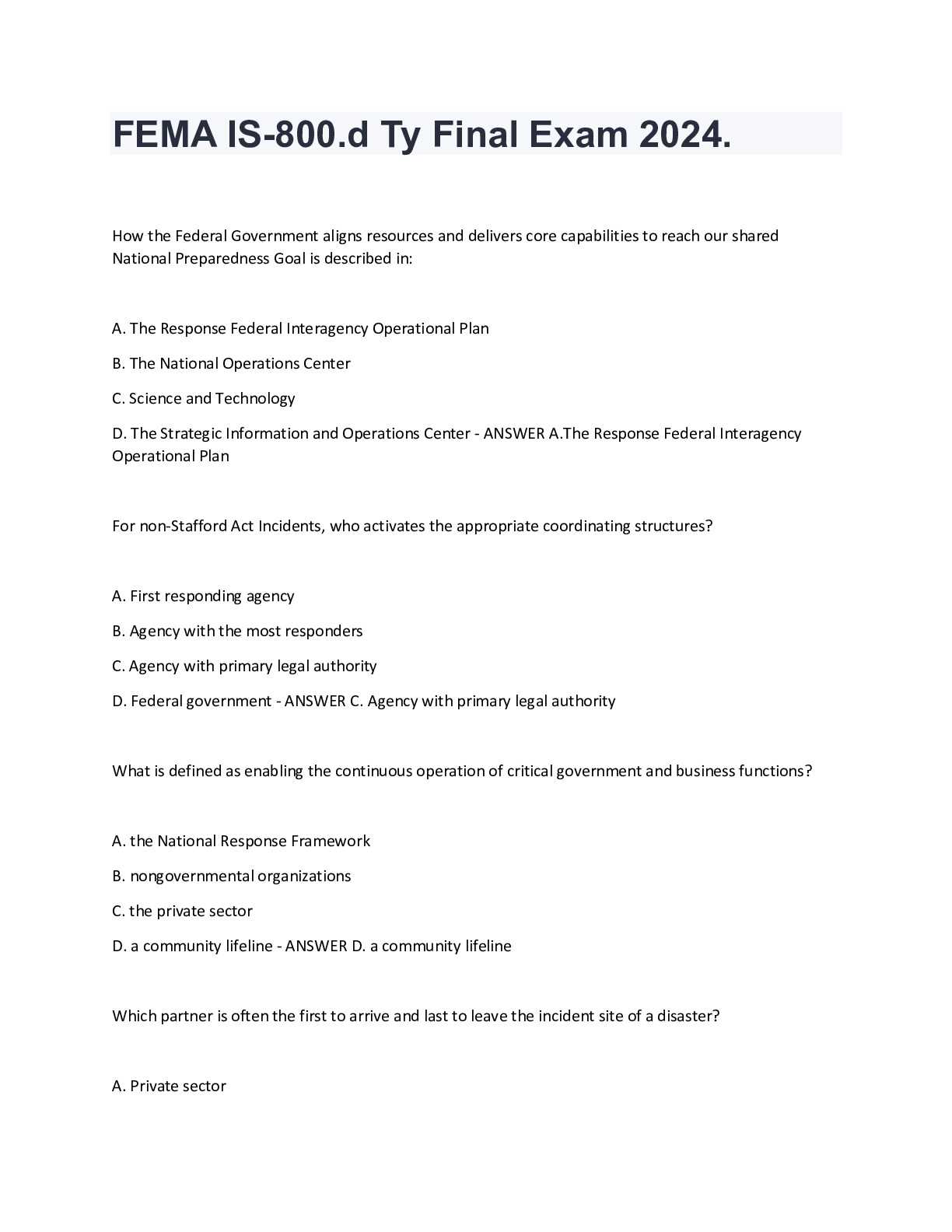 fema is 800 final exam answers