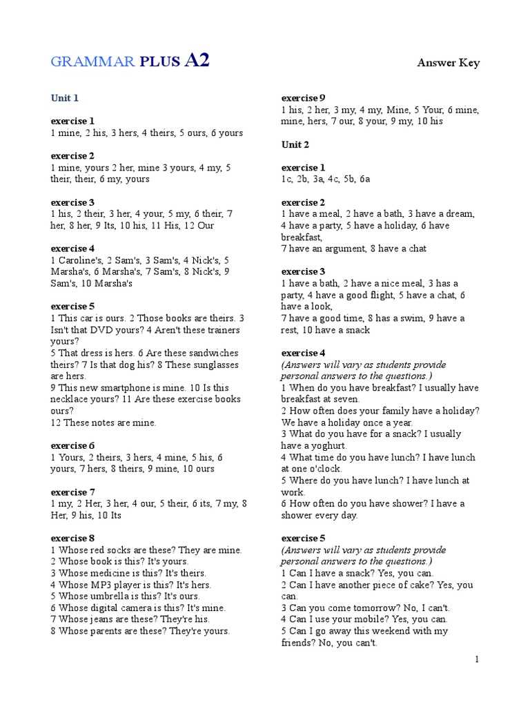 grammar exam with answer key