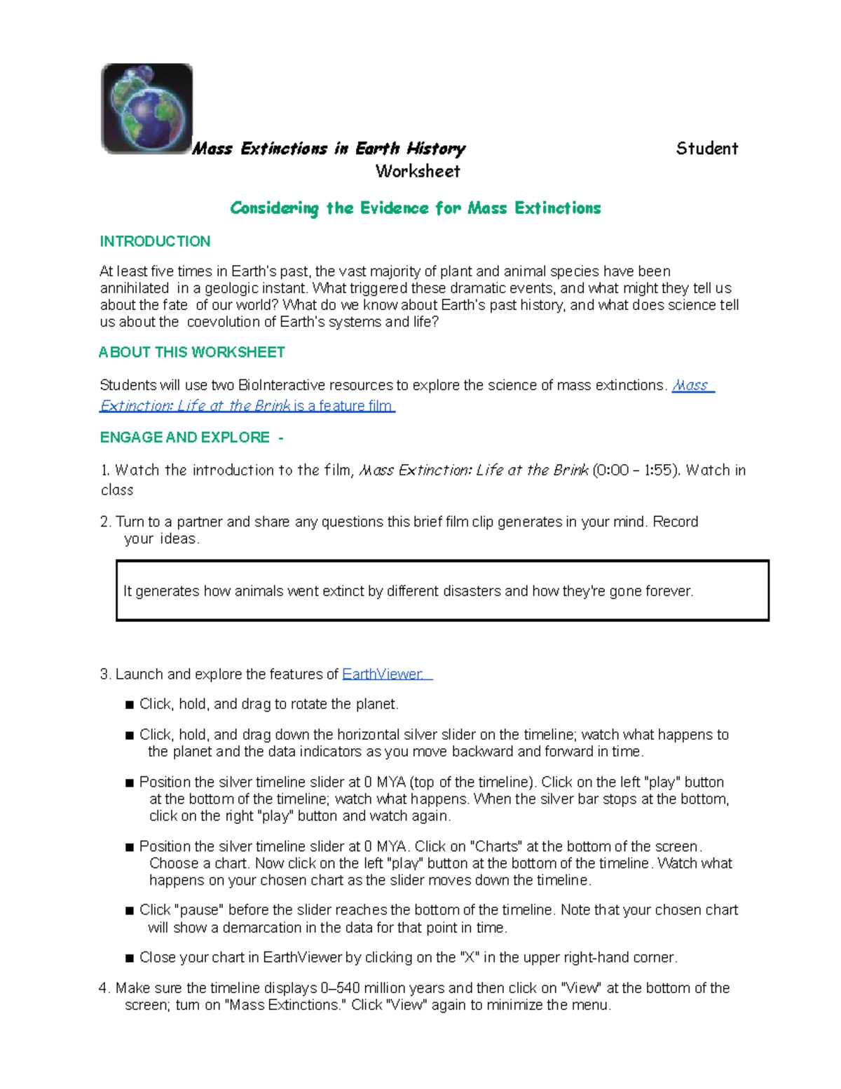 mass extinction pogil answers