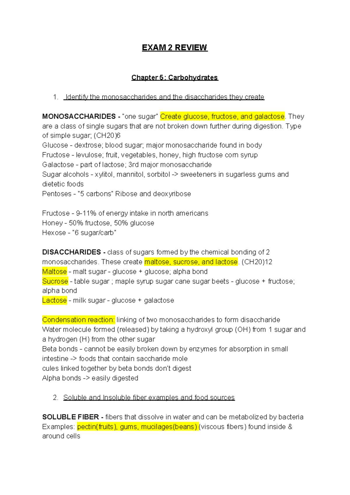 nutrition exam 2 questions and answers