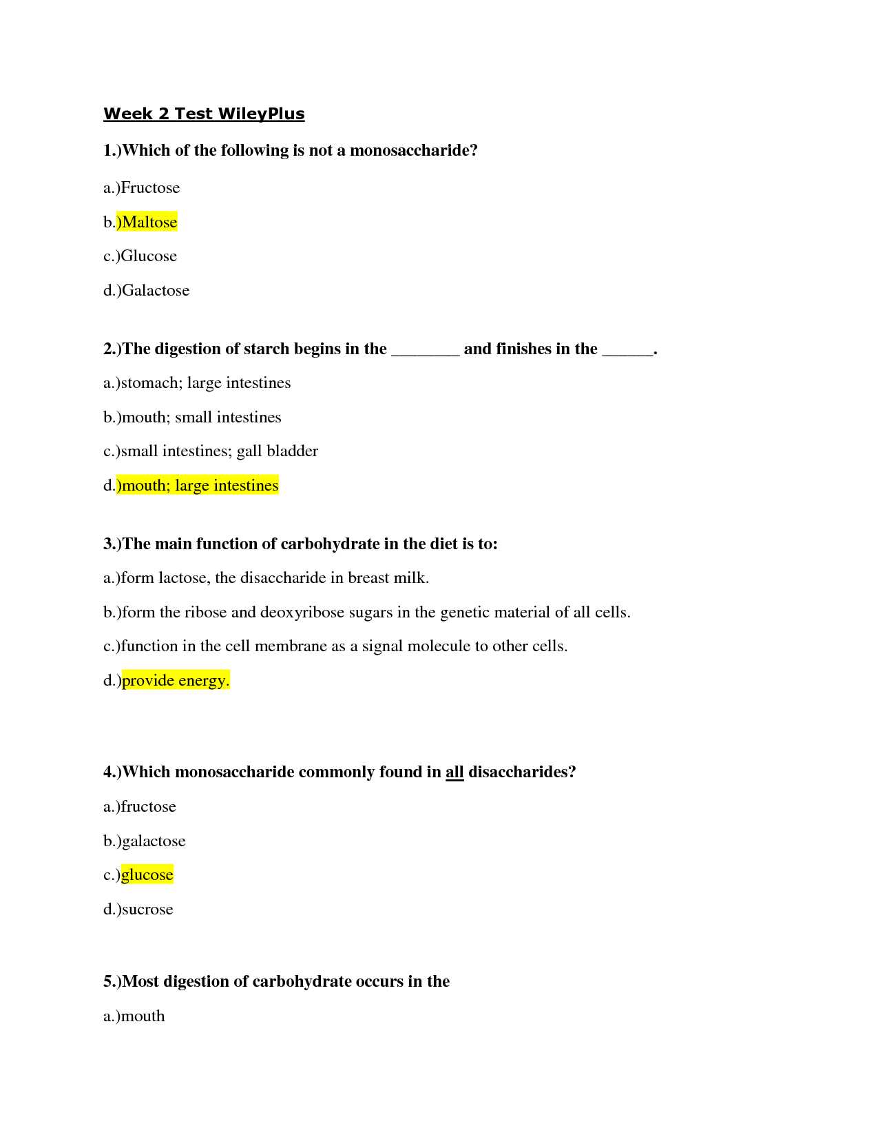 nutrition exam 2 questions and answers