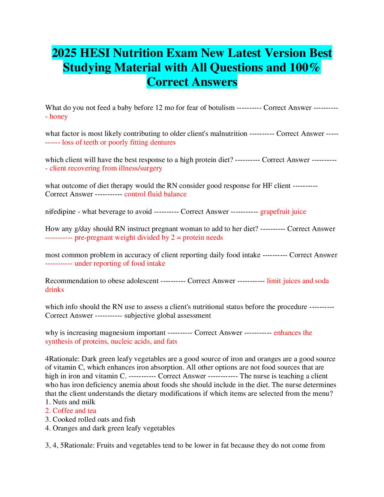 nutrition exam 2 questions and answers