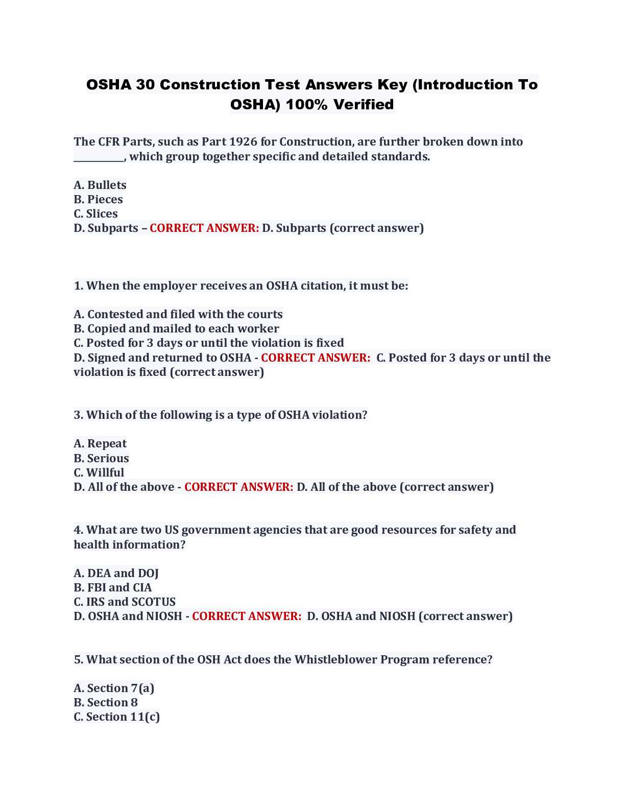 osha 30 final exam answer key