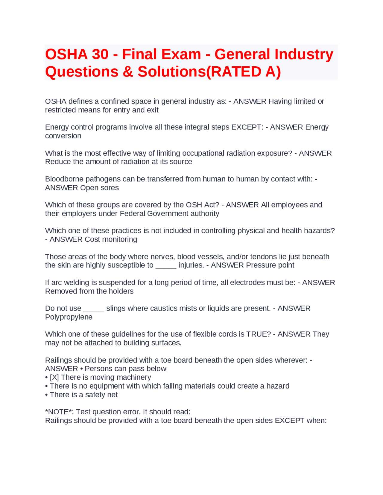 osha 30 final exam answer key