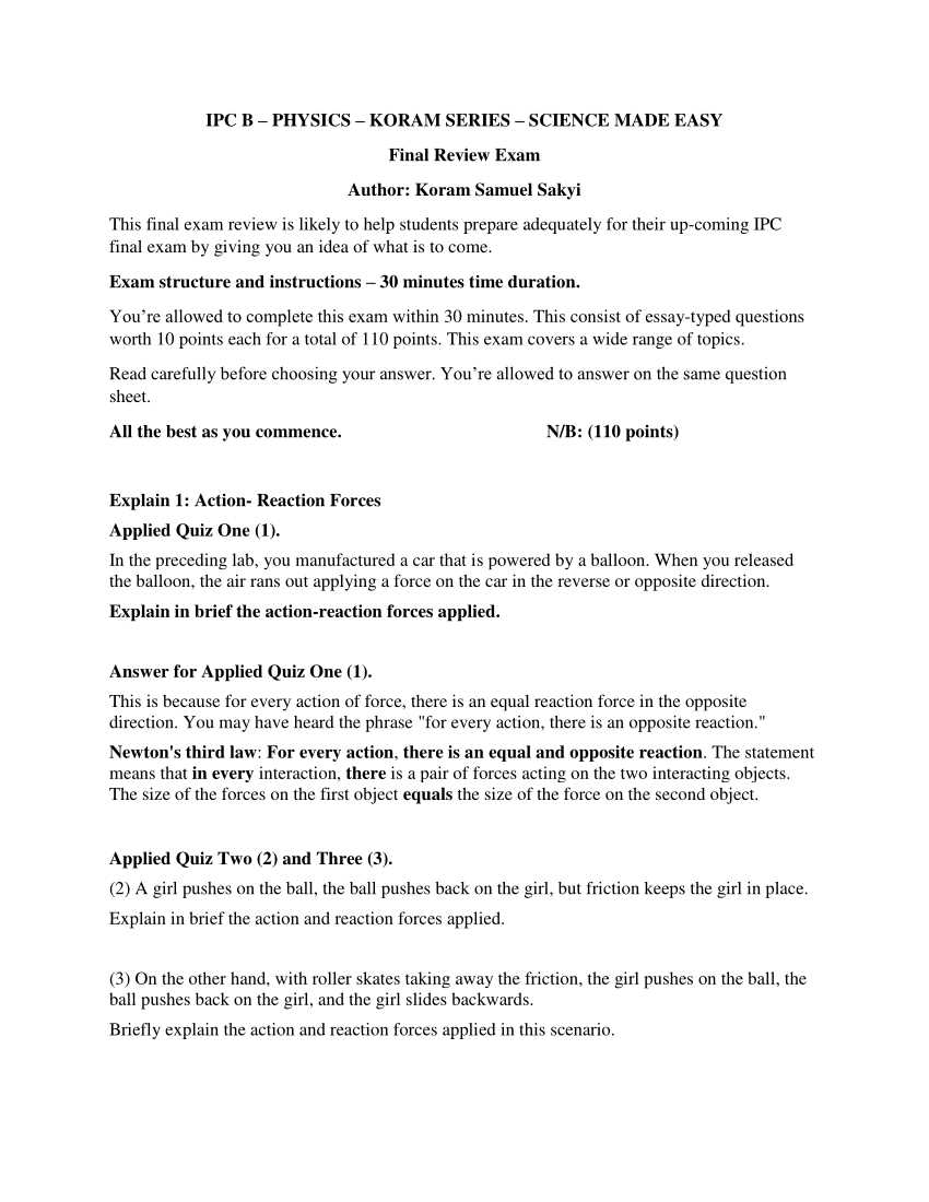 physics final exam review answers