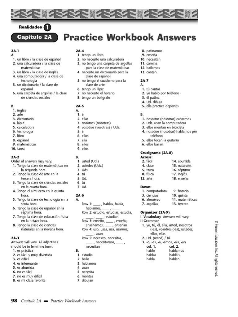 realidades 2 capitulo 2a worksheet answers