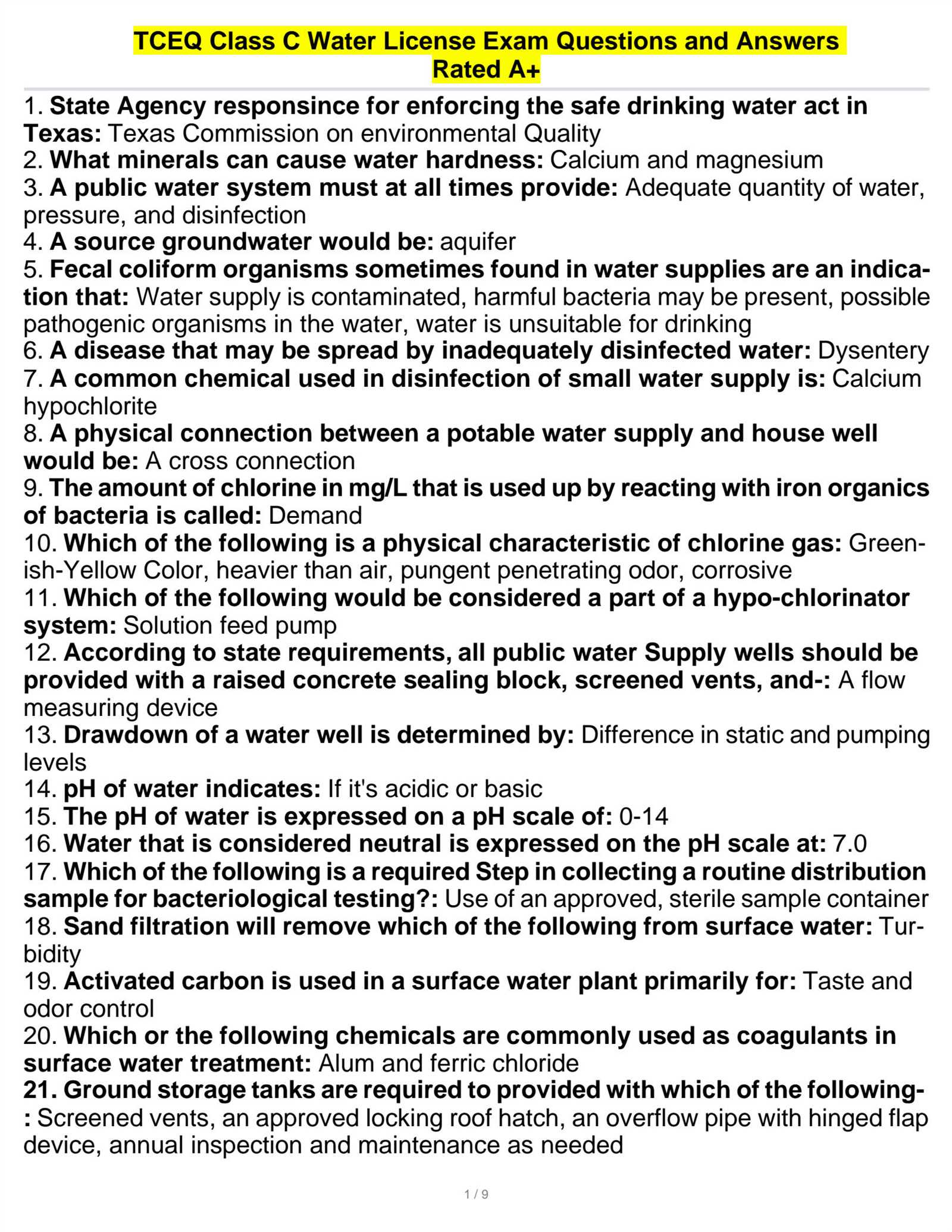 texas class c exam answers