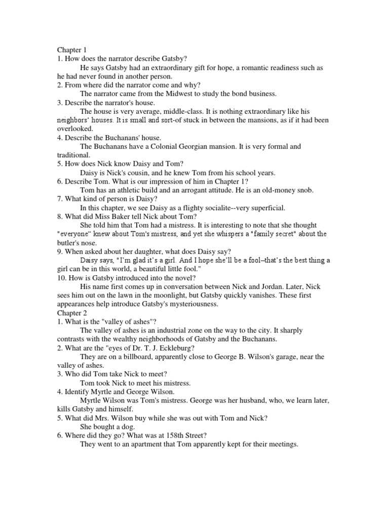 the great gatsby chapter 7 study guide answers