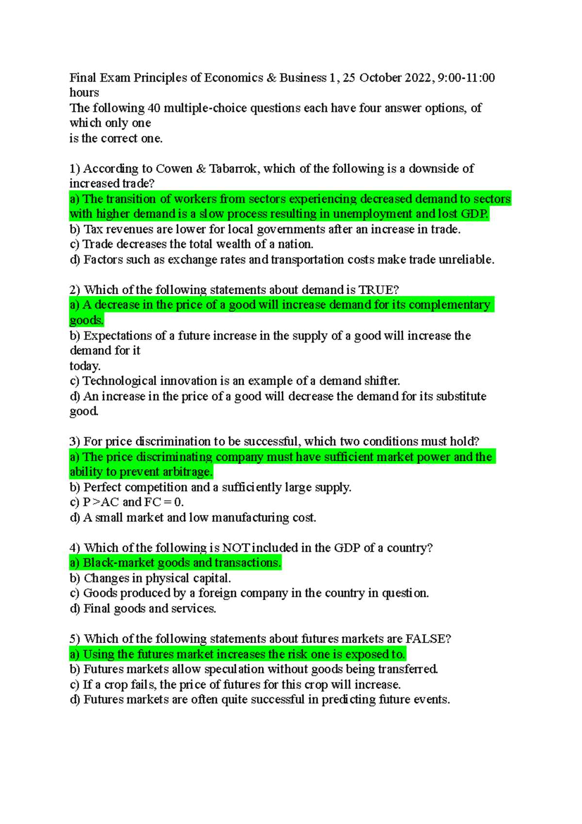 principles of economics exam questions and answers