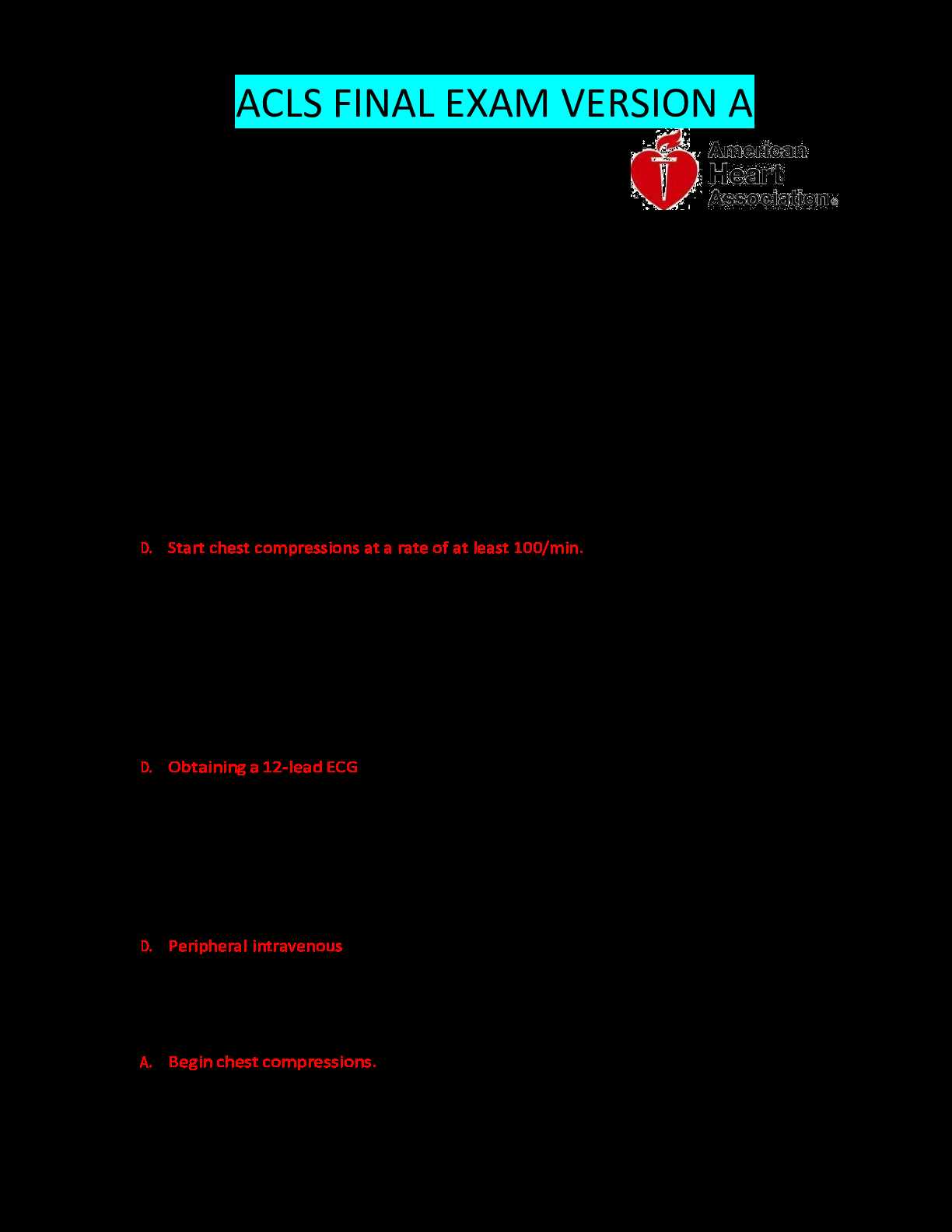 aha acls written exam answers