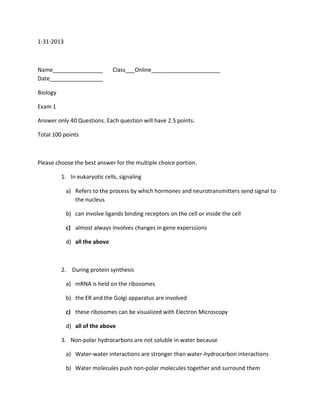 biology 100 exam 1
