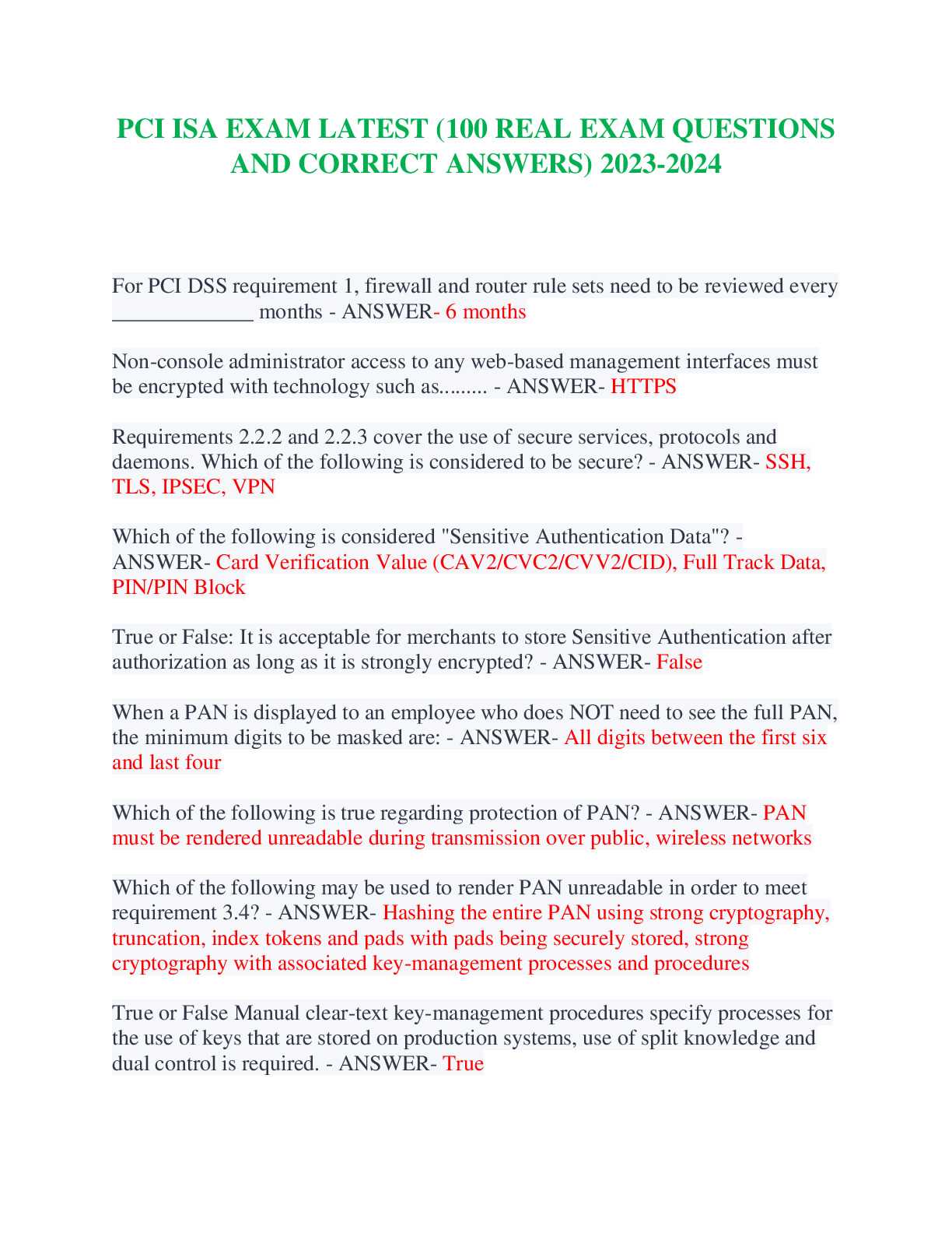 pci isa exam questions and answers