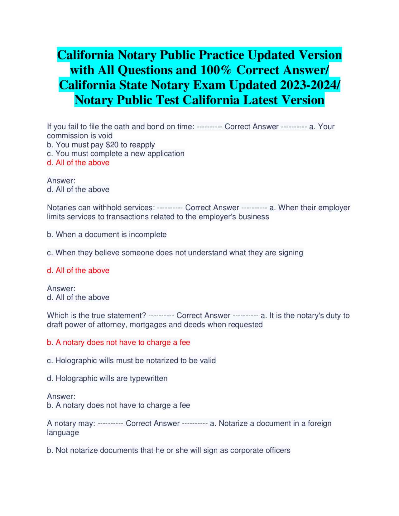 notary public test questions and answers