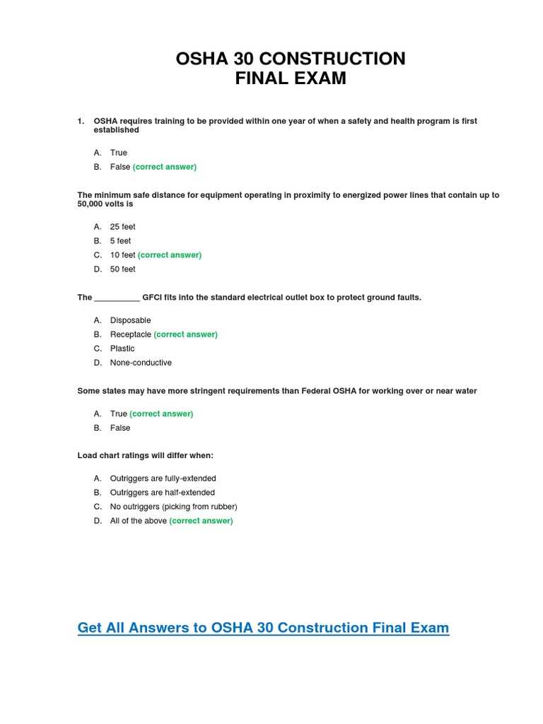 osha 30 final exam answer key