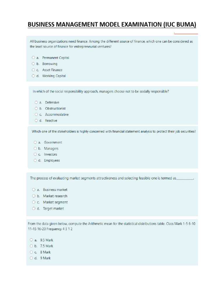business management final exam answers