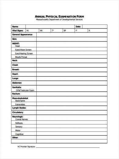 comprehensive physical exam template