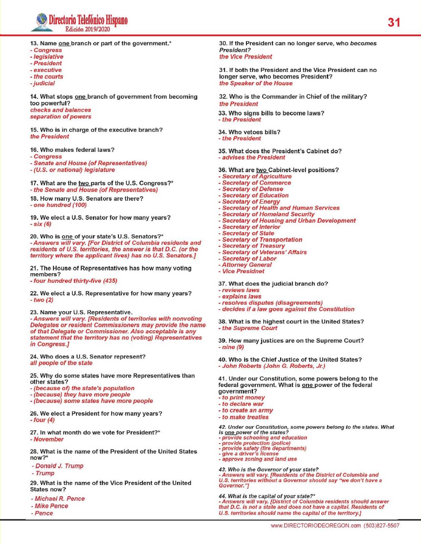 citizen exam questions and answers