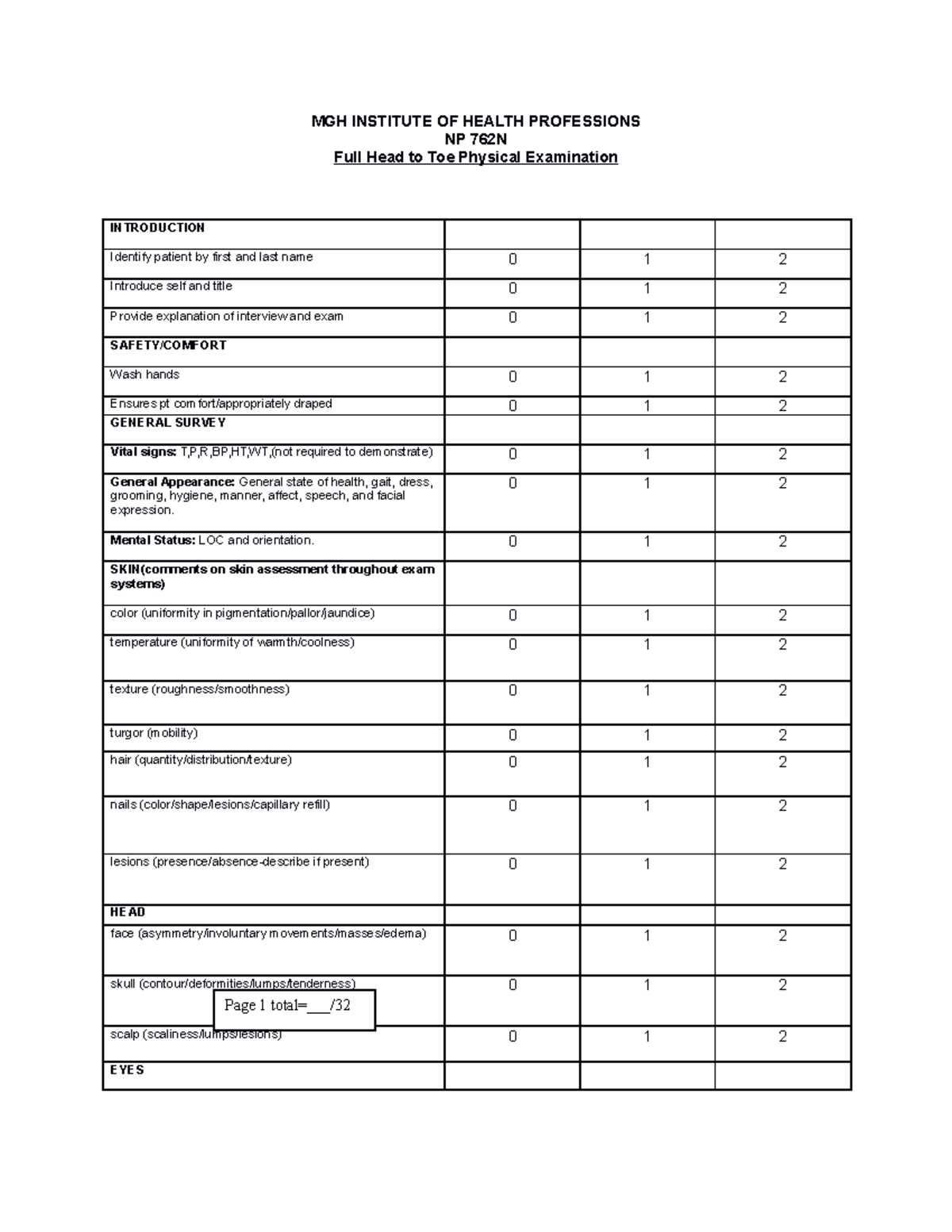 comprehensive physical exam template