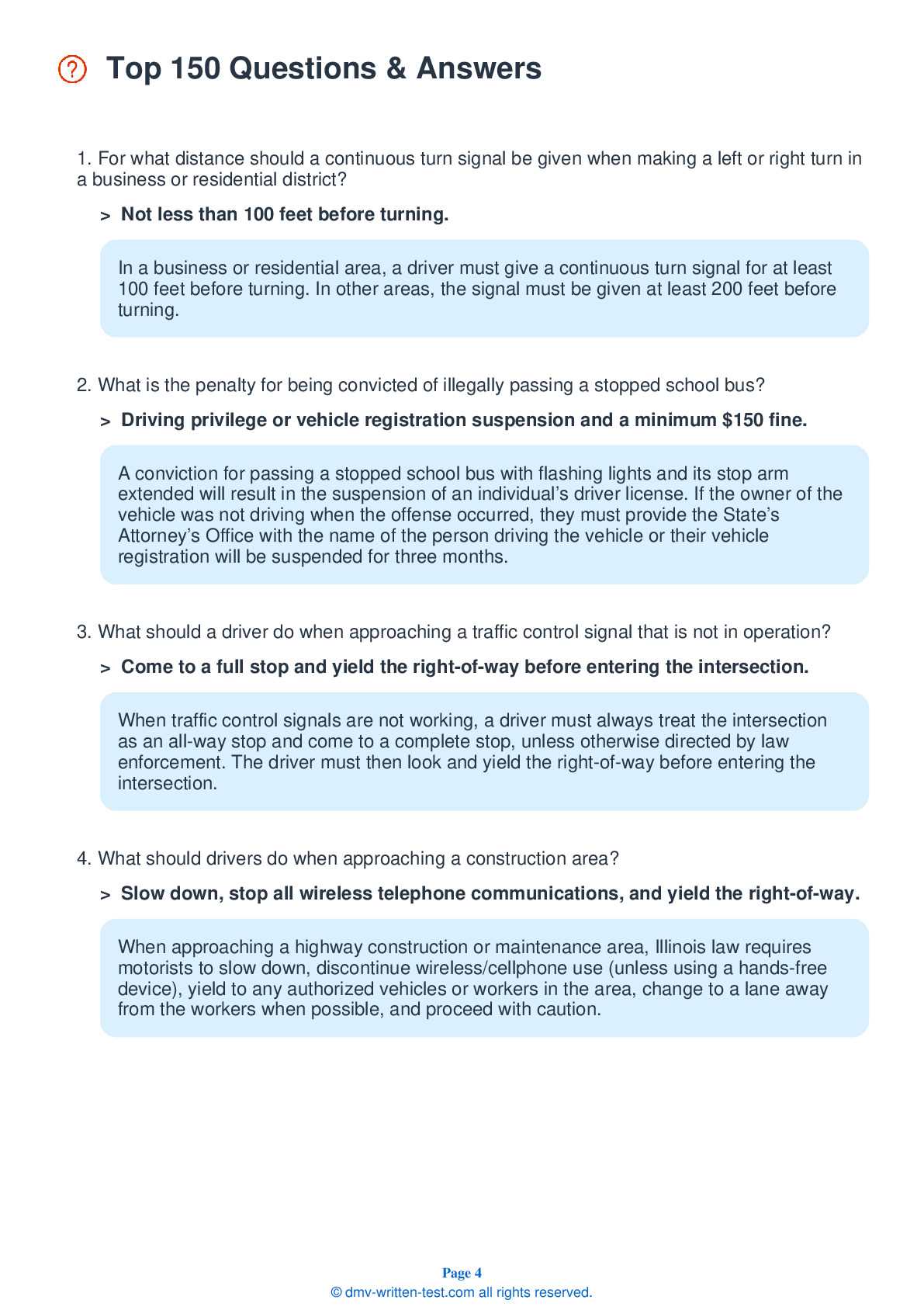 driving test written exam answers