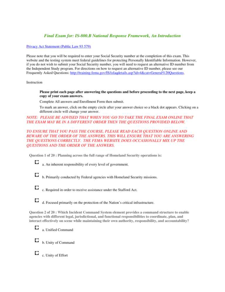 fema is 800 final exam answers