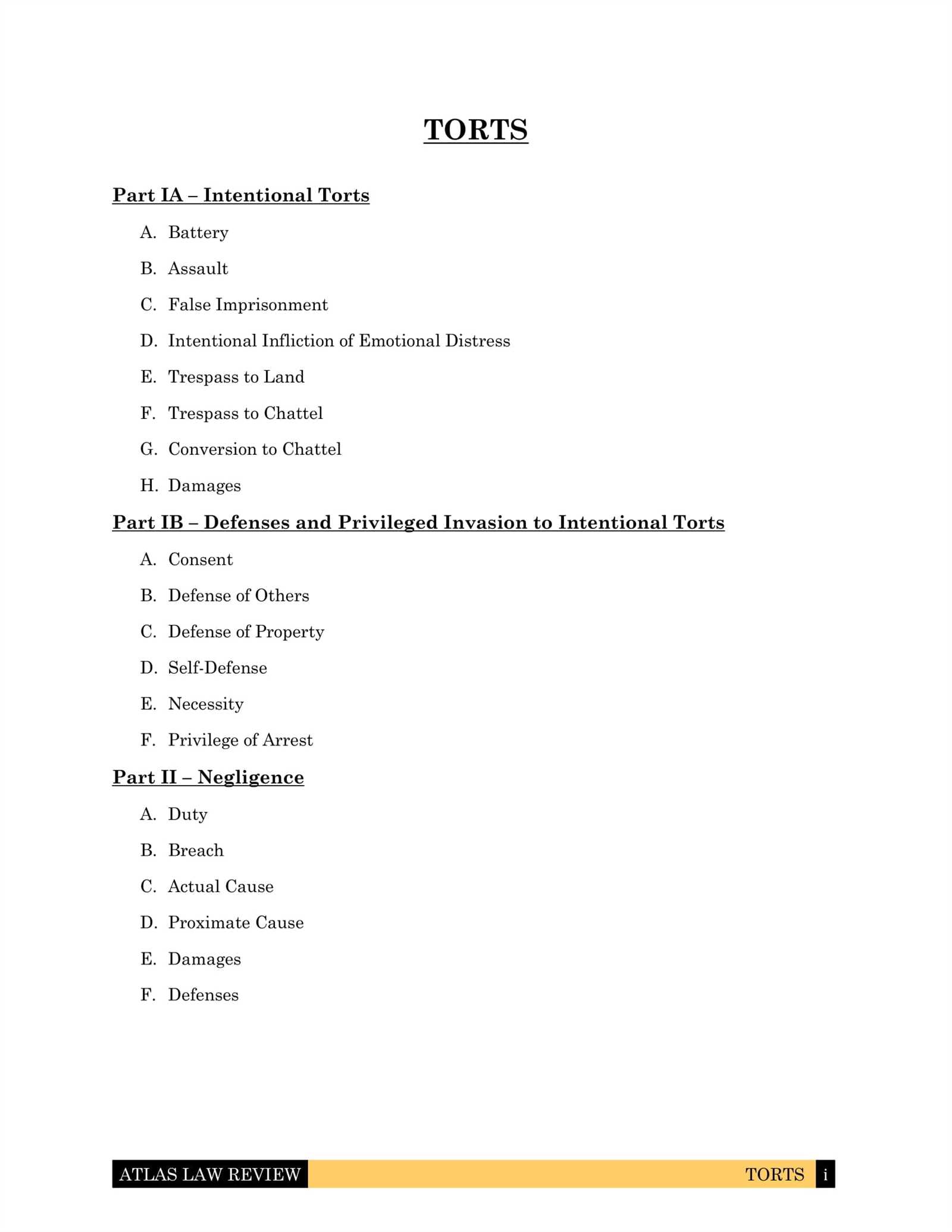 torts exam attack outline