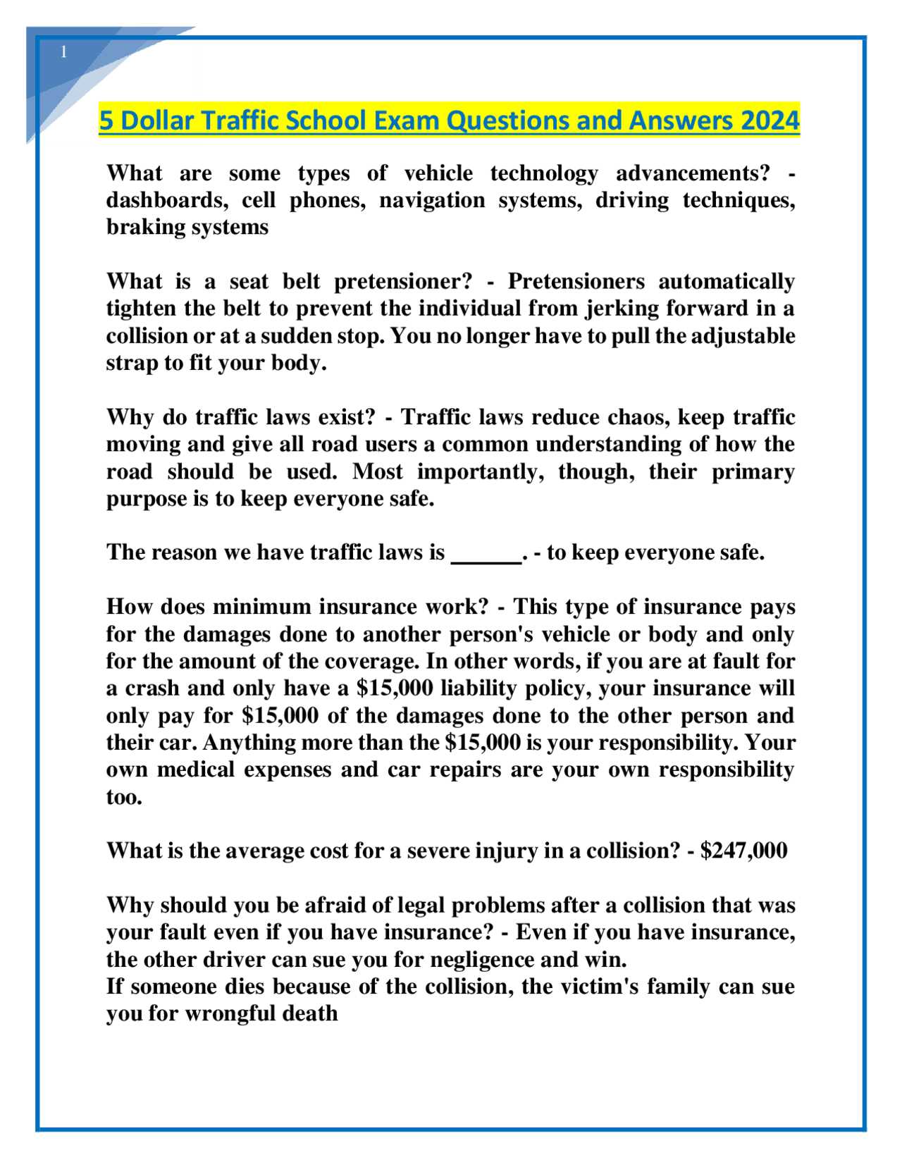 best traffic school answers