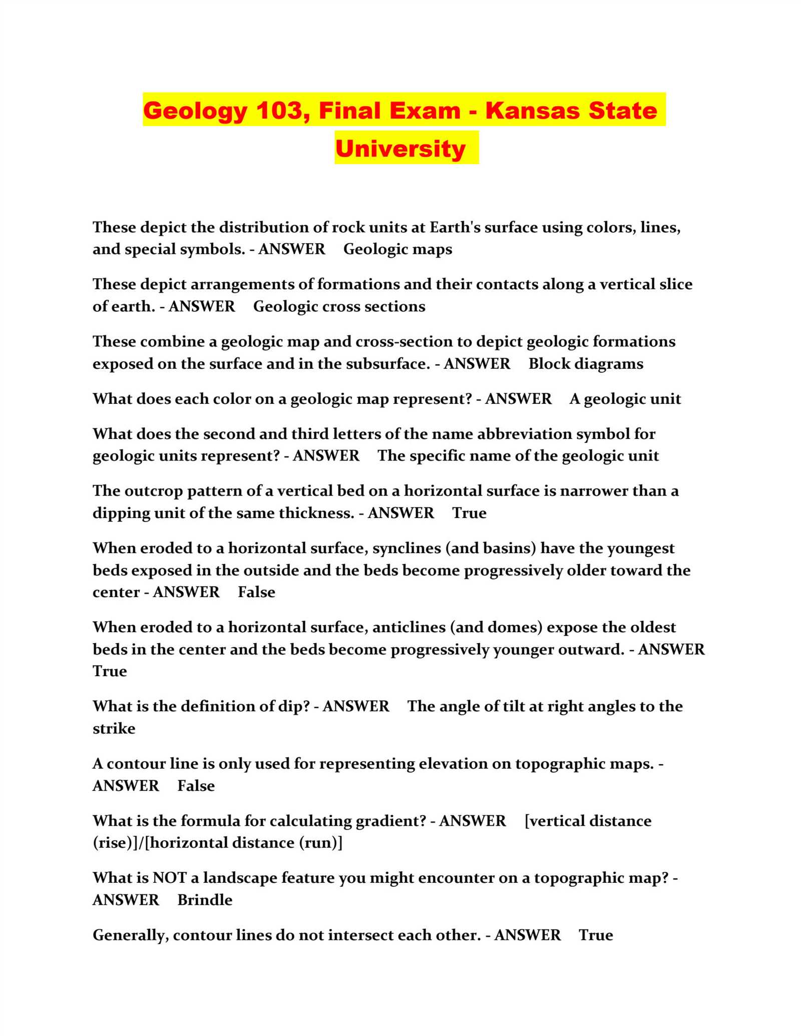 geology final exam answers