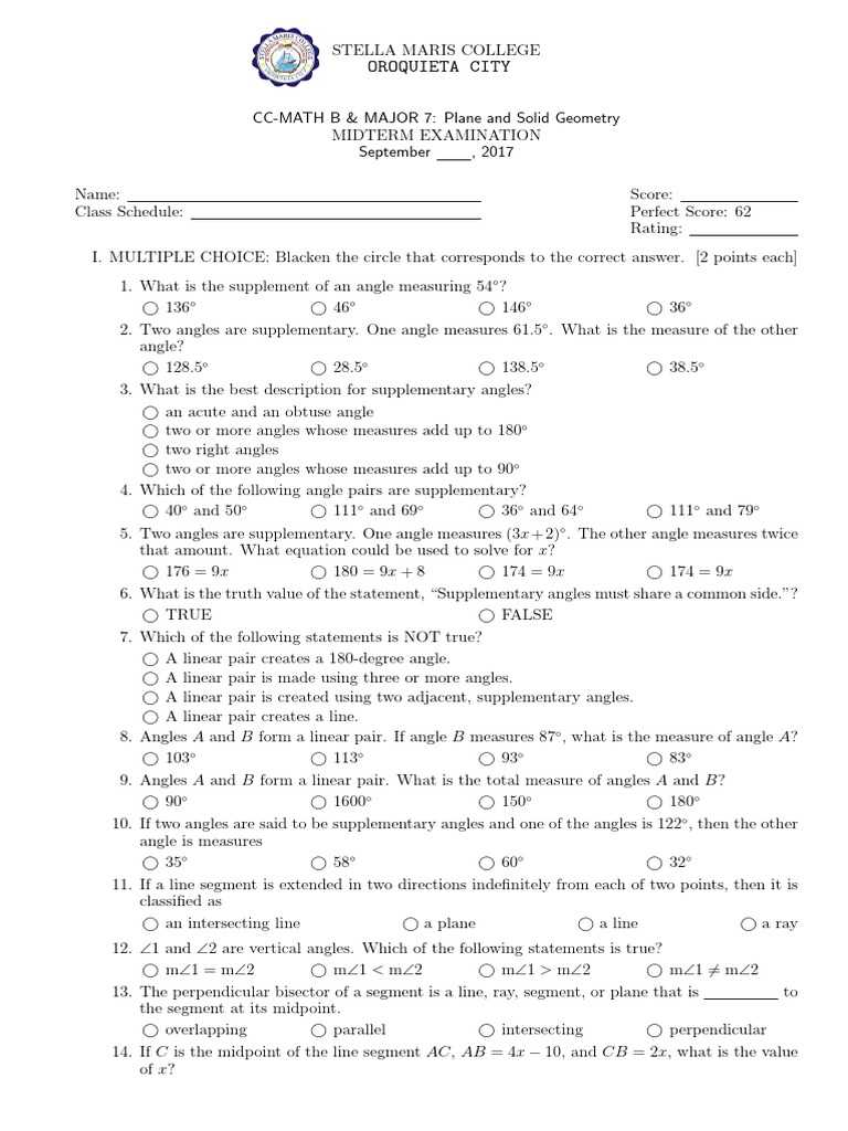 geometry midterm exam review