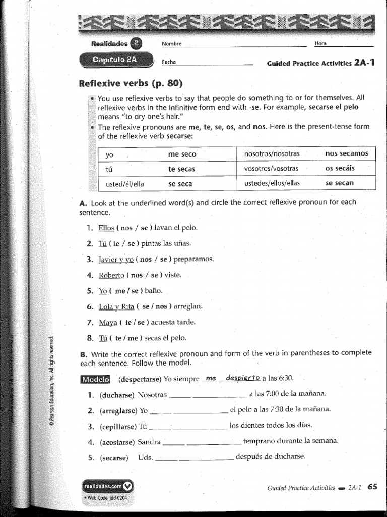 realidades 2 capitulo 2a worksheet answers