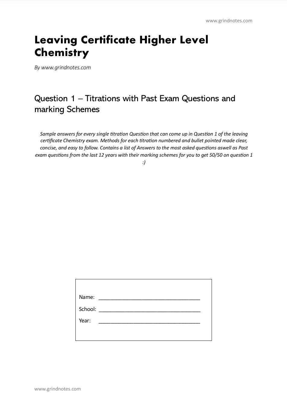 chemistry exam 1 answers