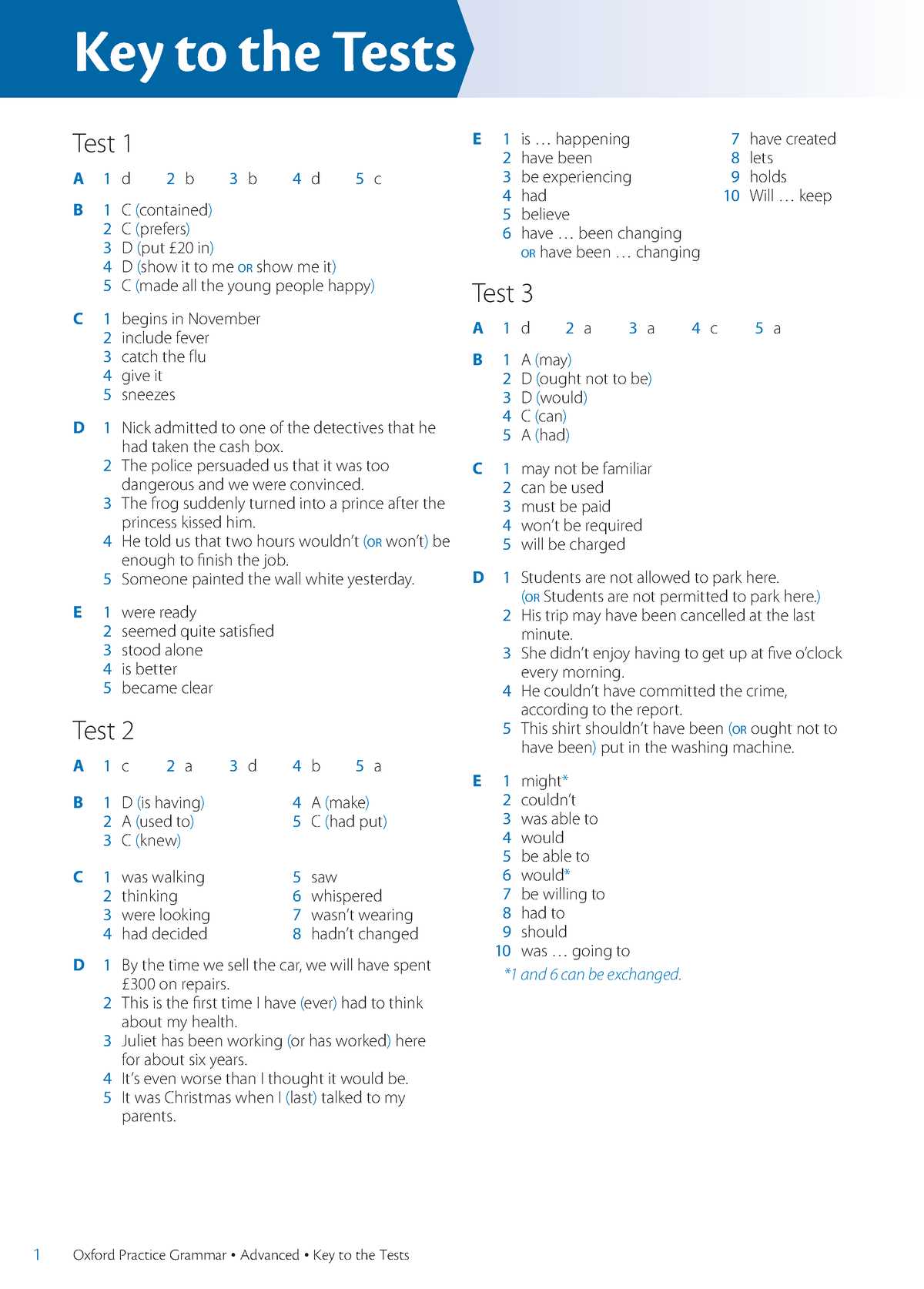 grammar exam with answer key