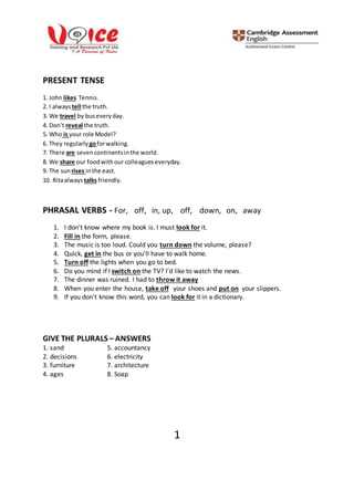 grammar exam with answer key