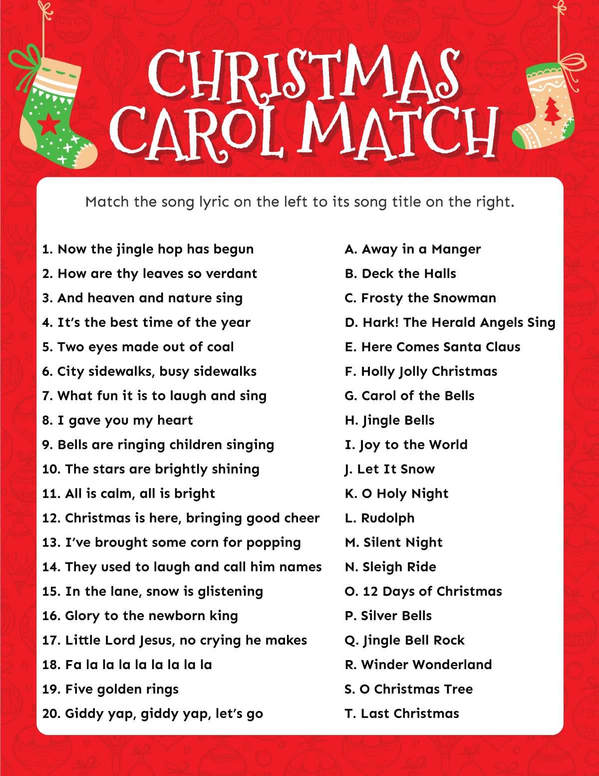 guess the christmas carol answer key