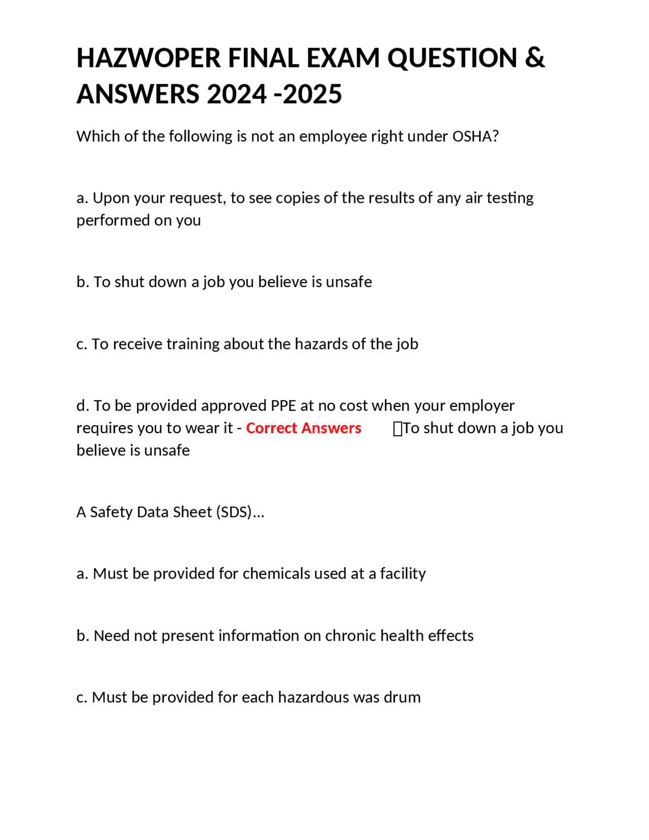 hazwoper 8 hour refresher final exam answers