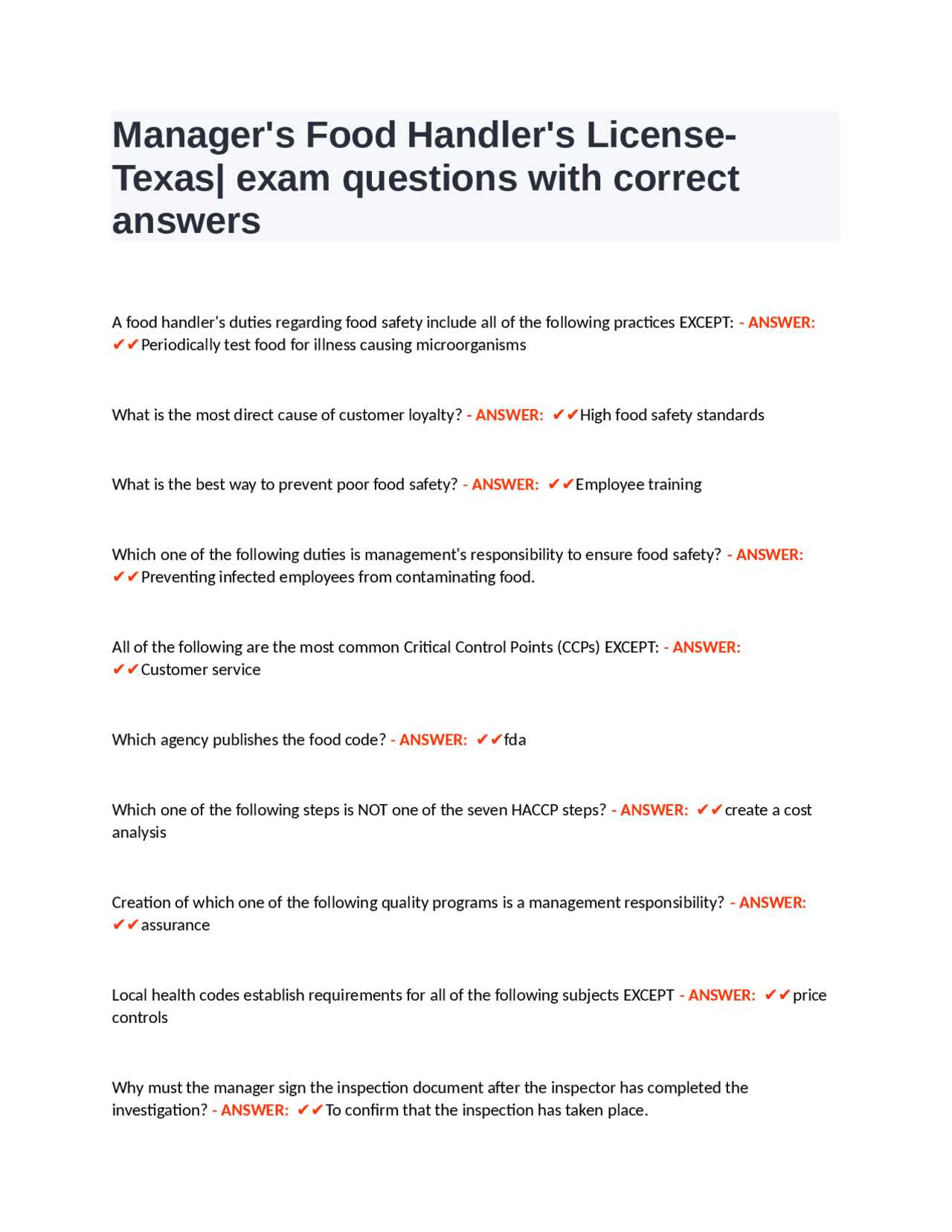 illinois food handler exam answers