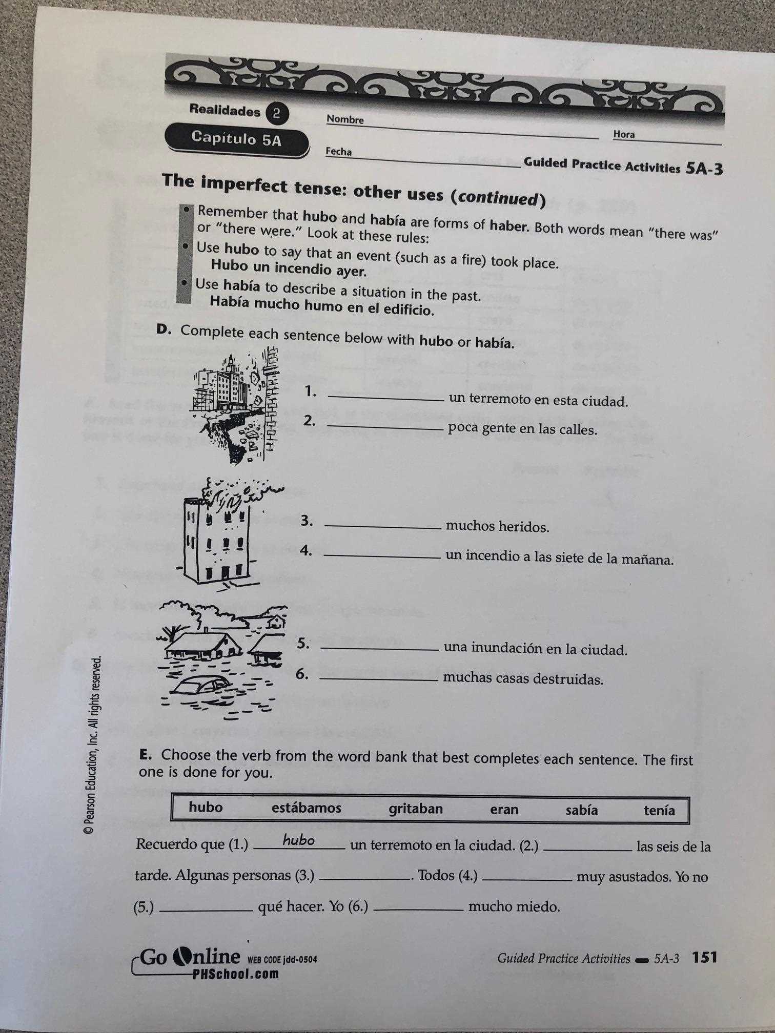 realidades 2 capitulo 2a worksheet answers