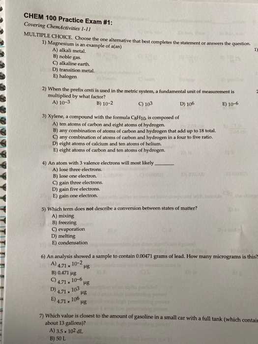 ap chemistry practice exam 1 multiple choice answers
