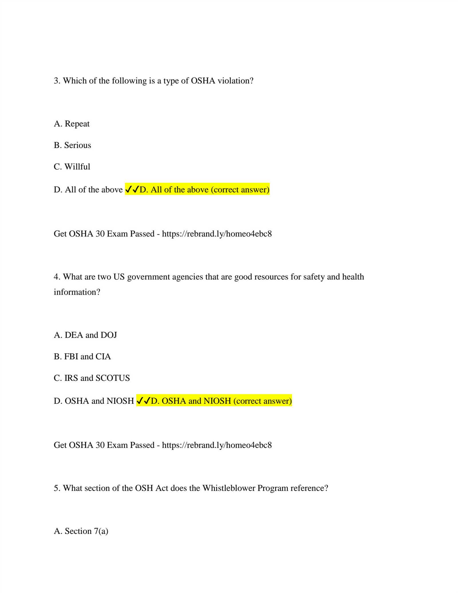 osha 30 final exam answer key