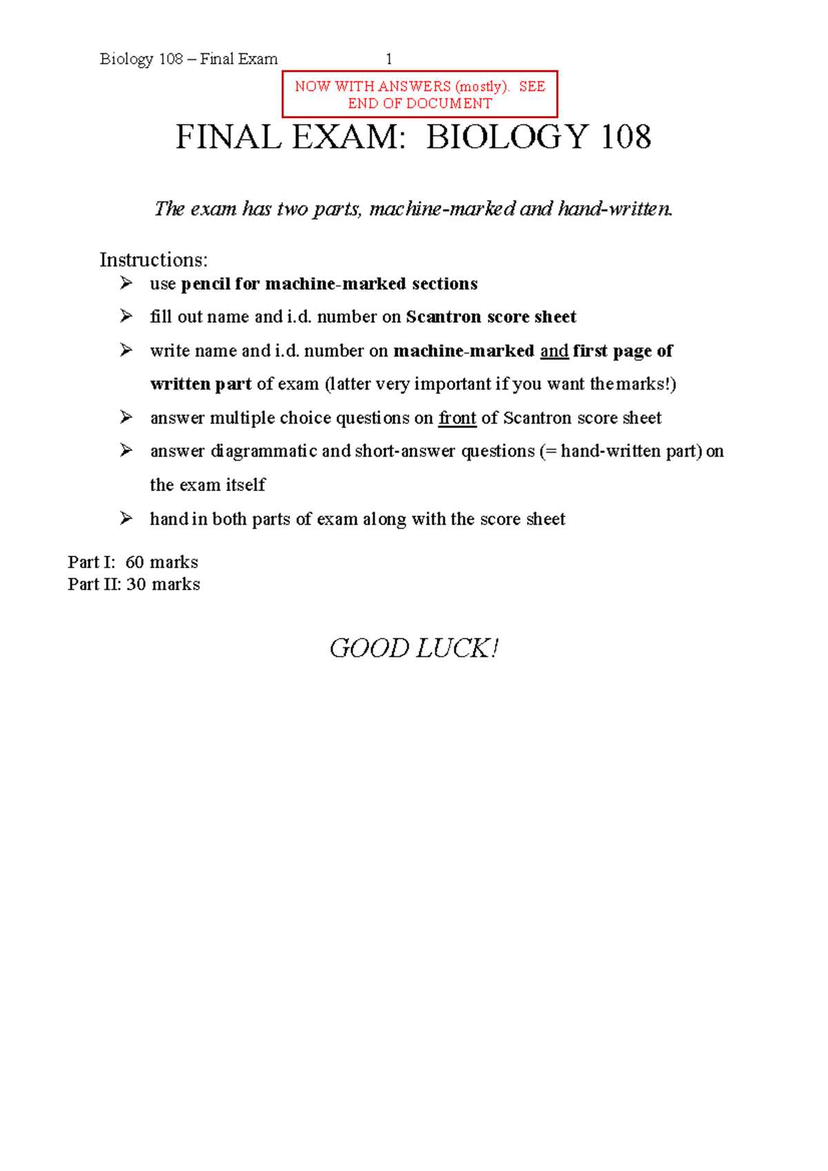 biology b final exam answers